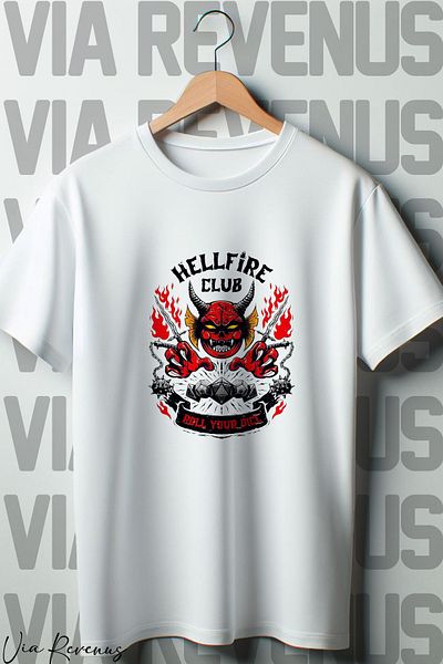 Vordevia Hellfire Club Printed - Crew Neck Oversize Λευκό T-Shirt
