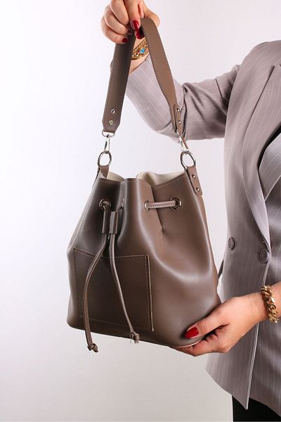 GALB LEATHER Γυναικεία τσάντα ώμου δερμάτινη σουέτ μεγάλου μεγέθους - 2 λουριά και κορδόνι
