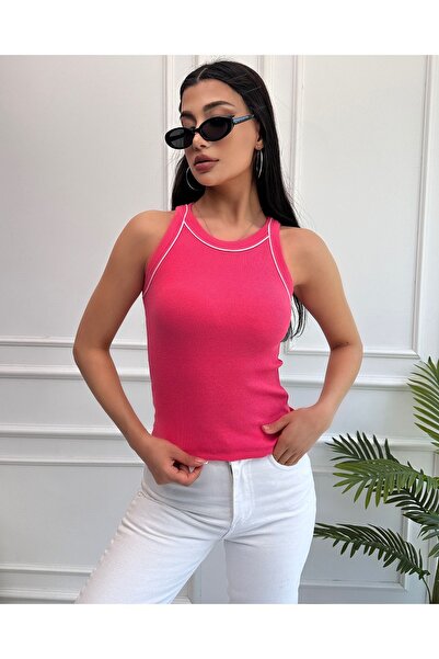 Chicup Bluză tricotată cu guler halter roz pentru femei