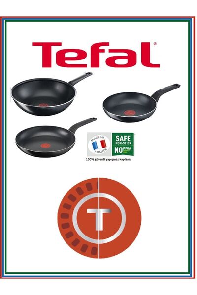 TEFAL Titanyum 1x Simplyclean Difüzyon Tabanlı 3 Lü Tava Seti-32 Cm 20 Cm 28wok Tava