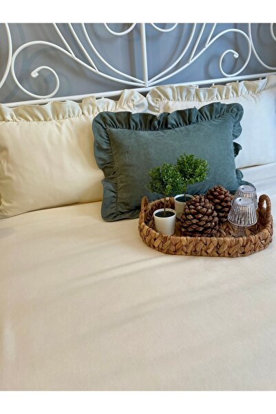 Decamor home Vintege Ekru Fırfırlı Yatak Örtüsü Tek Kişilik