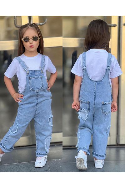 yns coolstar New Season Girl's Jean Salopet - Heart Applique Detailed, Full Fit