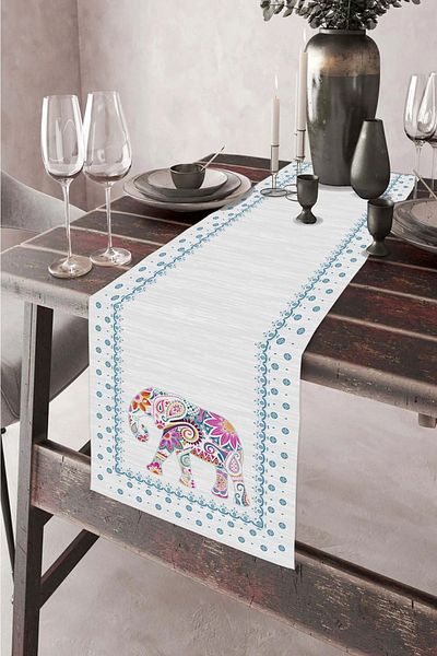 aymira home 40x140cm Woven Stain Resistant Printed Premium Thai Feather Fabric Tablecloth Decorative Runner Washable