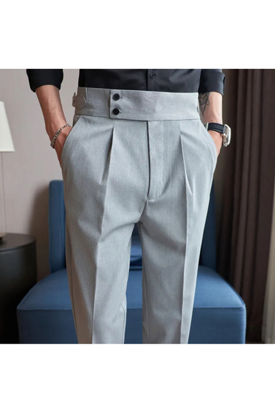 town walker Erkek Italyan Kesim Kumaş Pantolon Bel Düğmeli Old Money tarz
