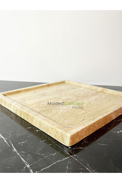 Modestmar Natural Travertine Tray - Bathroom Organizer and Square Organizer