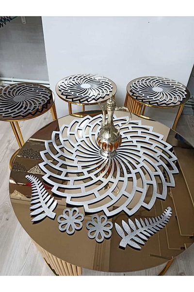 SEHARA Set huse pentru masă de cafea/piele artificială argintie/1 bucată husă Orthasehpa de 60 cm, 3 bucăți husă zigon de 33 cm/total 4 bucăți