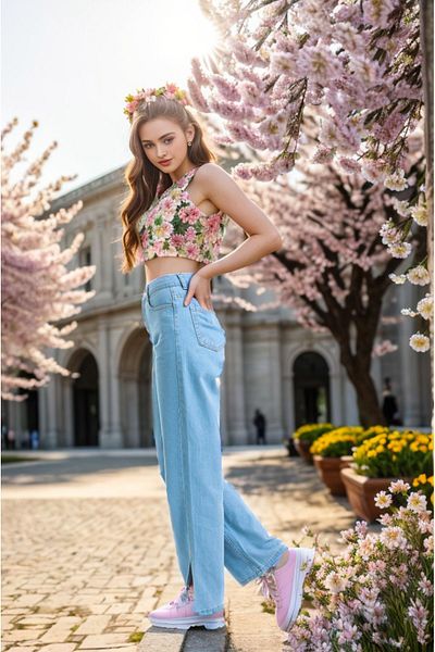SHEVEGA Blue Leg Slit Wide Leg Jeans Wide Leg Jeans