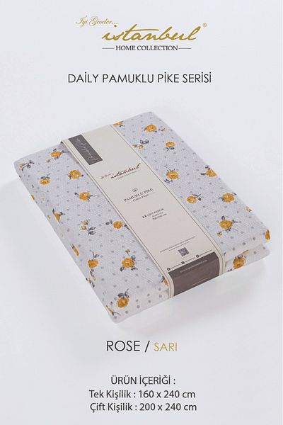 İyi Geceler İstanbul Single 100% Cotton - Printed Rose Yellow Pique 160x240