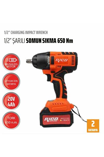 Rico AKÜLÜ SOMUN SIKMA SÖKME ÇİFT AKÜ 20 V 4 AH 650 NM TORK 1''2 RİCO