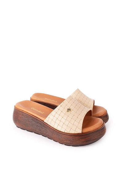 Gondol Genuine Leather Women's Daily Wedge Heeled Slippers - YPRK.2401