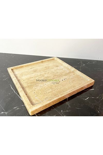 Modestmar Natural Travertine Tray - Bathroom Organizer and Square Organizer