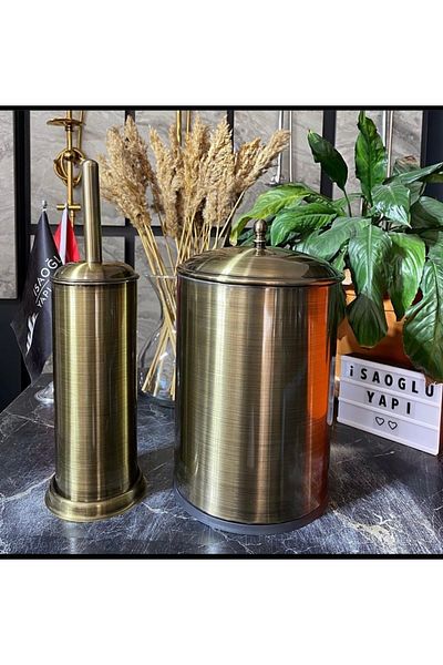 İSAOĞLU YAPI Antique Gold Vintage Bathroom Set - Bucket and Brush Classic Design