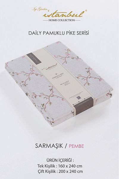 İyi Geceler İstanbul Single Person - 100% Cotton, Printed Pique, Ivy Pink 160x240