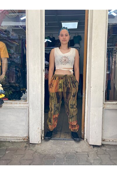 cadı otantik Nepal Patchwork Hardal Şalvar Pantalon