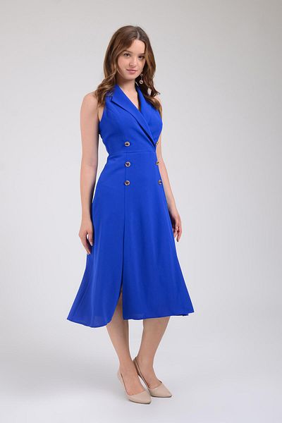 SpringStore Crepe Evening Dress - Sax Jacket Collar and Slit Detail