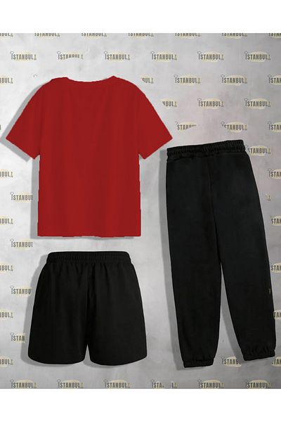 aynewmoda Комплект спортен екип с тениска и шорти с щампа на усмивка