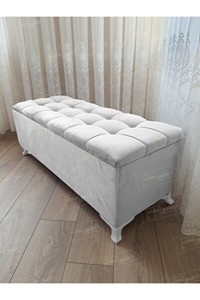 aldagelsin Çizgi Kapitoneli Sandıklı Puf  100 cm Beyaz Ayak