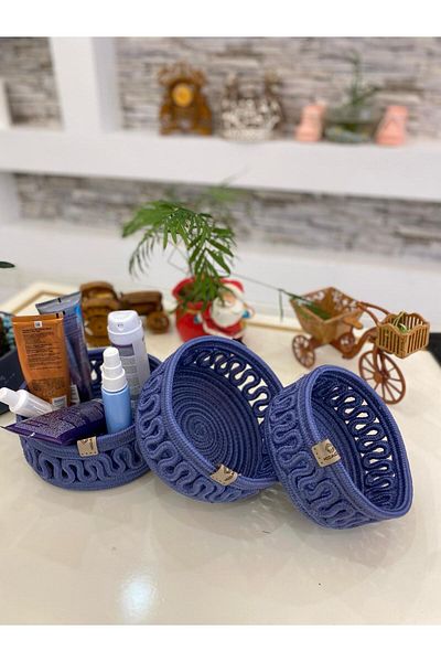 bestiva Set de 3 coșuri din iută din răchită - Organizator multifuncțional brodat