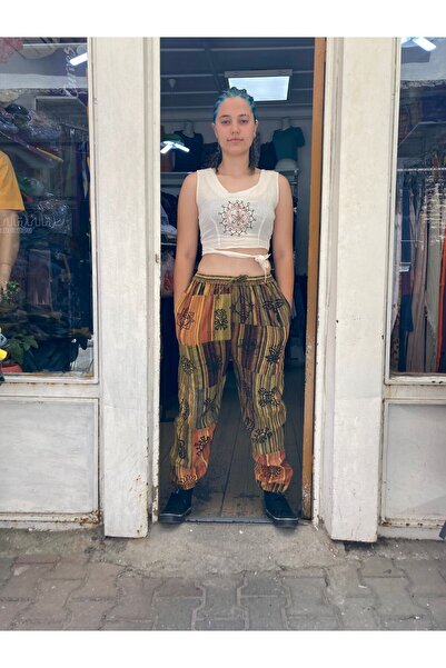 cadı otantik Nepal Patchwork Hardal Şalvar Pantalon