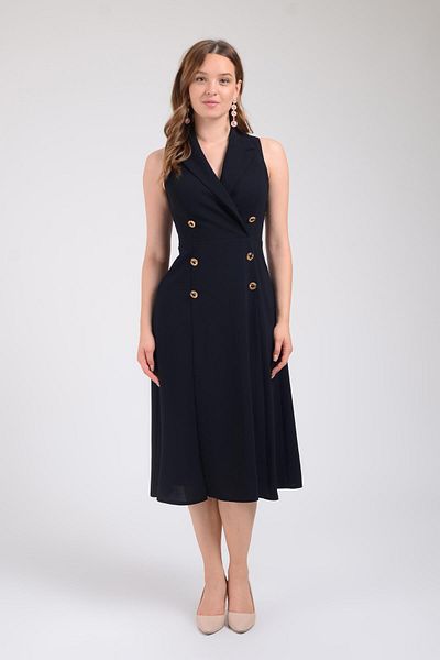 SpringStore Rochie de seară creponată - neagră, cu guler de jachetă și detaliu de fantă