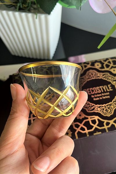 Paşabahçe 6-Piece Glass Coffee and Mirra Glasses Pasabahce - Gold Decor