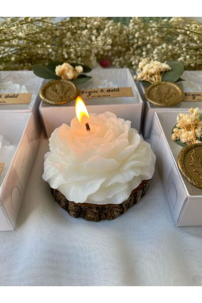 CevDen 25 Adet Beyaz Renk Şakayık Mum Hediyelik Söz Nişan Nikah Düğün Kına Ge...