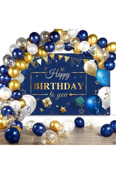 Laviyosa Kit cu arc cu baloane albastru bleumarin pentru ziua de nastere si p...