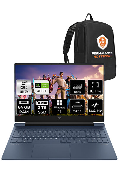HP VİCTUS 16 i7 14700HX 64GB 2TB SSD RTX4060/8GB 144HZ 16.1'' FHD W11H 9J205EA & PER4 ÇANTA