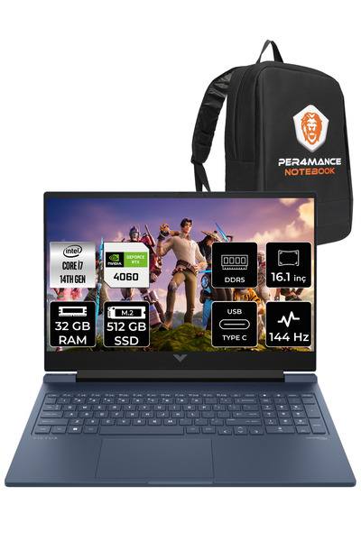 HP VİCTUS 16 i7 14700HX 32GB 512GB SSD RTX4060/8GB 144HZ 16.1'' FHD FDOS 9J20...