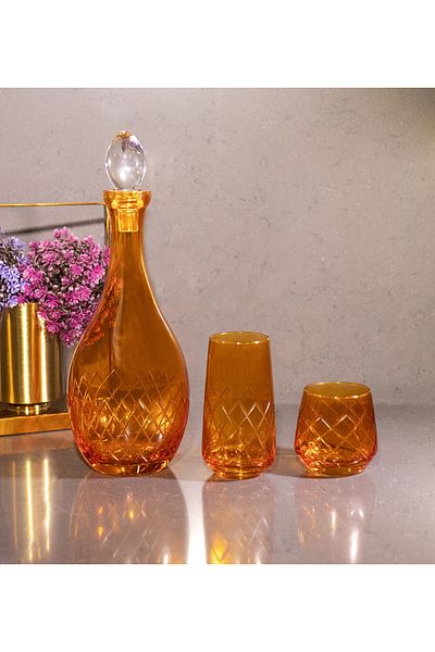 sudeka Colorful Crystal Cut Glass Water Set for 12 People - 25 Pieces