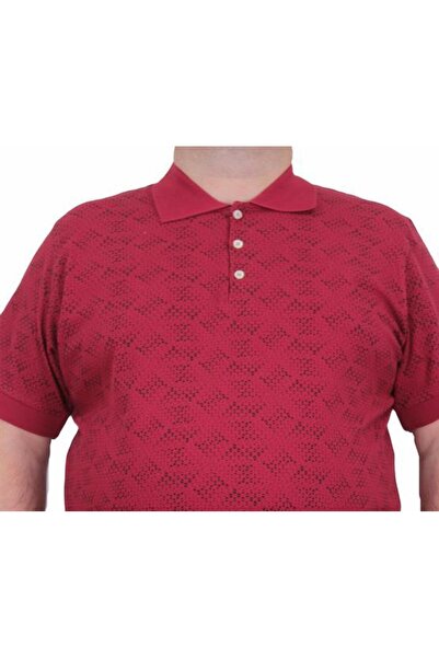 Starbattal Large Size Polo Neck T-Shirt - Triangle Print, Claret Red 24450