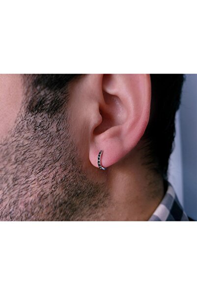 Sirius Pırlanta Siyah Pırlanta Taşlı Halka Erkek Küpesi