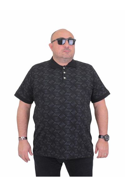 Starbattal Large Size Polo Neck T-Shirt 24450 - Triangle Printed, BLACK