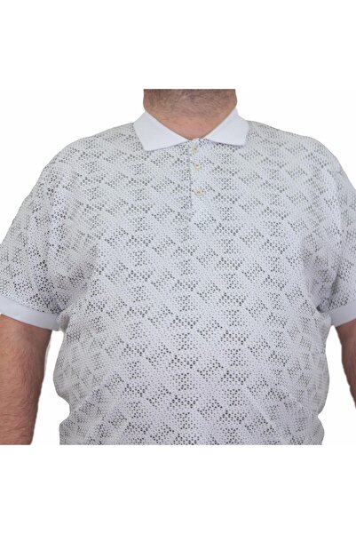 Starbattal Large Size Polo Neck T-Shirt 24450 - Triangle Printed, WHITE