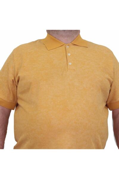 Starbattal Plus Size Polo Neck Men's T-Shirt - Matte Print, MUSTARD 24451