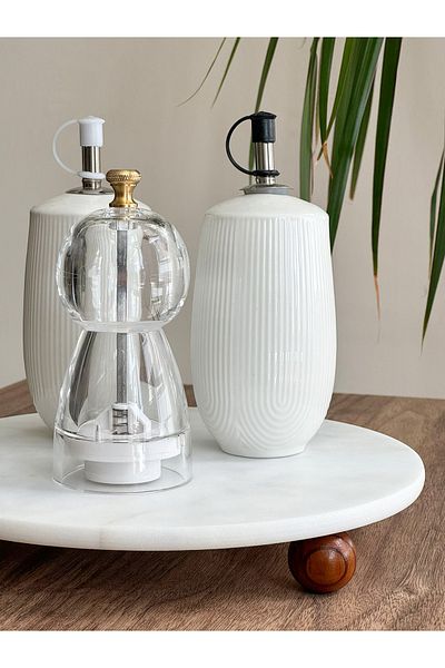 Gemboss 25 CM Natural Marble - Decorative Stand, Presentation Holder with Wooden Marble Legs