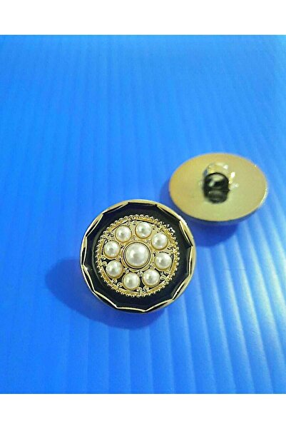 İMREN AKSESUAR Buton metalizat galben de 2 cm, negru, cu perlă în centru, 1 p...