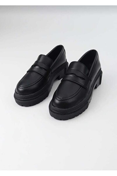 She KADIN GÜNLÜK SİYAH KALIN TABANLI OXFORD MAKOSEN LOAFER AYAKKABI