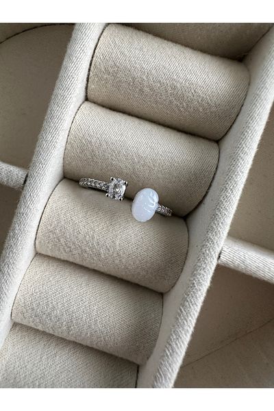 ringbox Silver Colored Double Jewelled Ring