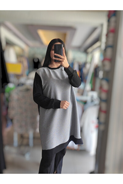 Sublime Butik Μονό Τζέρσεϋ Compact Hoodie - Extra Long Tunic με μοτίβο Hounds...