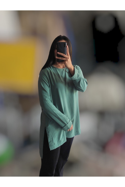 Sublime Butik Arkası Uzun Önü Kısa Manşet Kol Keten Ayrobin Tunik
