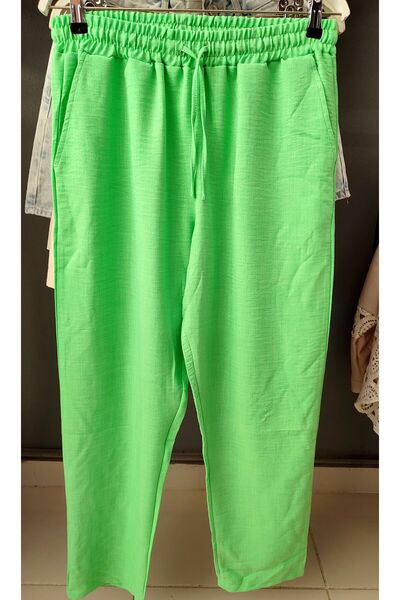 Rosidam Yeşil Keten Pamuk Karışımlı Yazlık Relax Unisex Pantolon