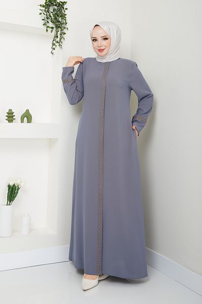 SARİAL GİYİM Stylish Quality Elegant Ferace GREY COLOR ABAYA PARDES with Stone Embroidery from Arm and Length