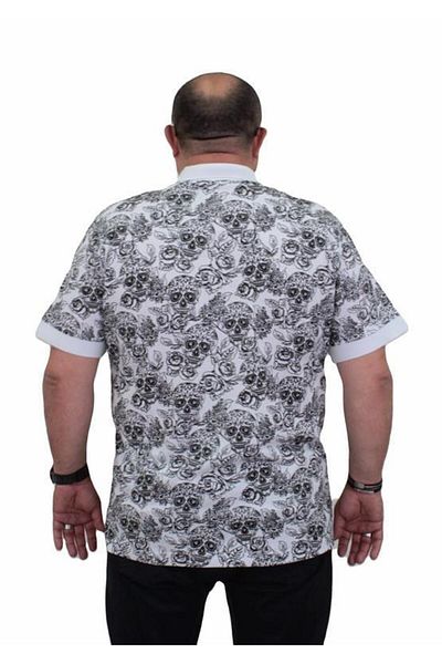 Starbattal Large Size Polo Neck Men's T-Shirt - Skull 24454 WHITE