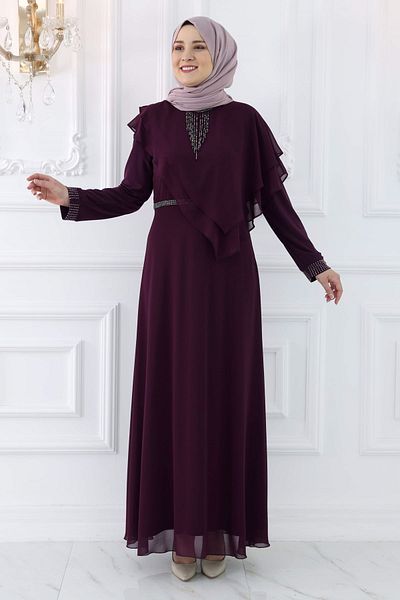Ayşe Tesettür Plus Size Zeiana Chiffon Hijab Evening Dress