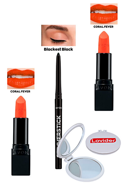 AVON Coral Fever x 2 Adet + Siyah Göz Kalemi + Lovider Cep Aynası