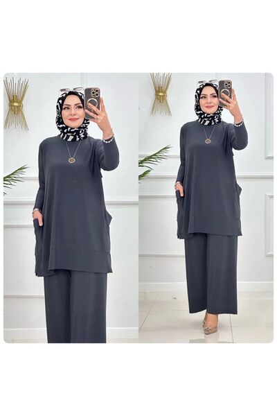 MODAMÜNASİP Harika Sandy  Almina Cep Detaylı Pantolonlu Takım