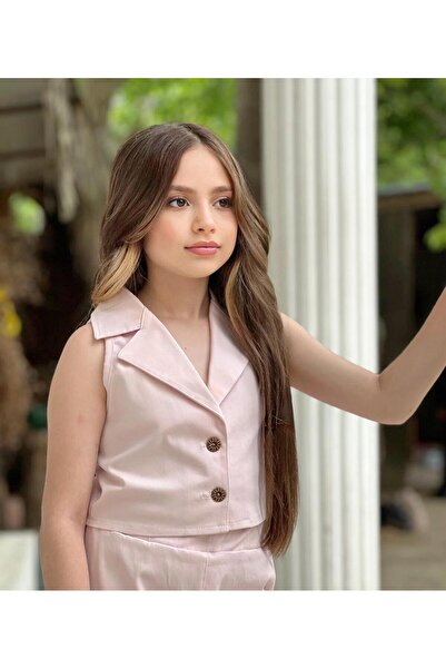 Sahil Collection Gabardine Fabric Powder Girl's Suit - Vest and Spanish Leg Trousers