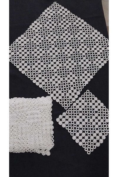 Papatyam 11 Pieces Lace Set - Hand Knitted Crochet, 20x20 Napkin, 40x40 Table Cloth, Thin Thread/Flush