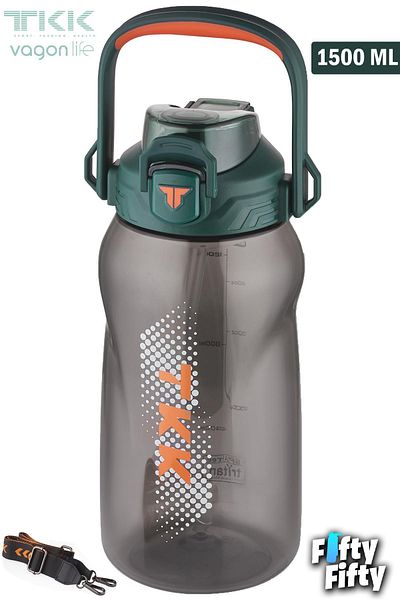 Vagonlife TKK 1500 ML Tritan Water Bottle - Single Lid, Dual Use, with Straw and Comfortable Drinking - FFTKK1027-1500ML